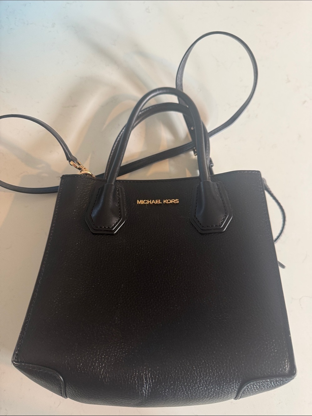 Michael Kors Black Leather Mini Satchel with Gold Logo
